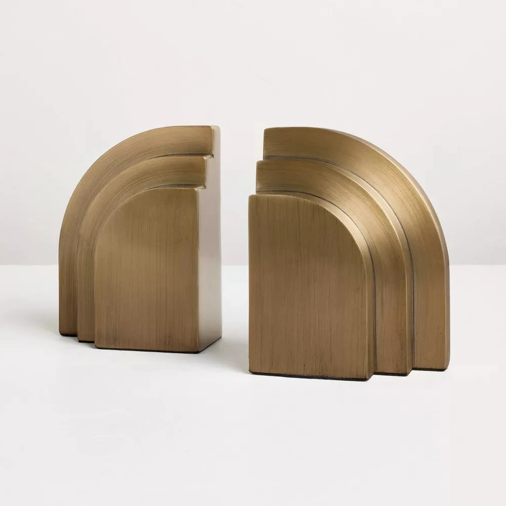 

Layered Brass Bookends for Heavy Books,Antique Style Decorative Book Ends for Shelves,Gold Modern Book Stopper for Home Decor