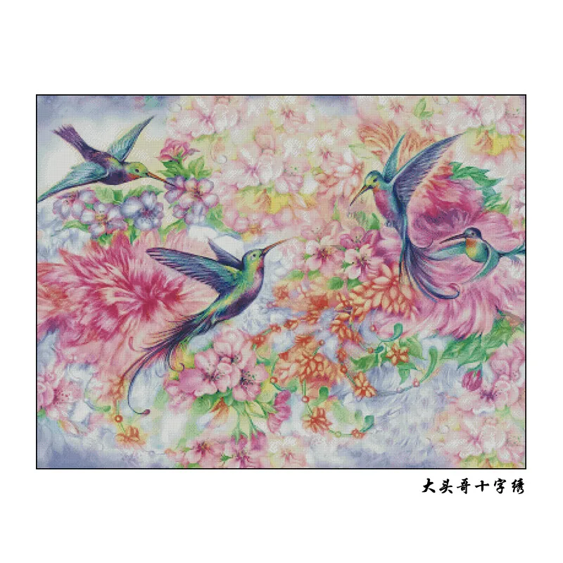 [ZZ0630-Hummingbird Flower Cluster] DIY Cross Stitch Kit 14CT 16CT, Needlework Supplies, Cotton Embroidery Threads