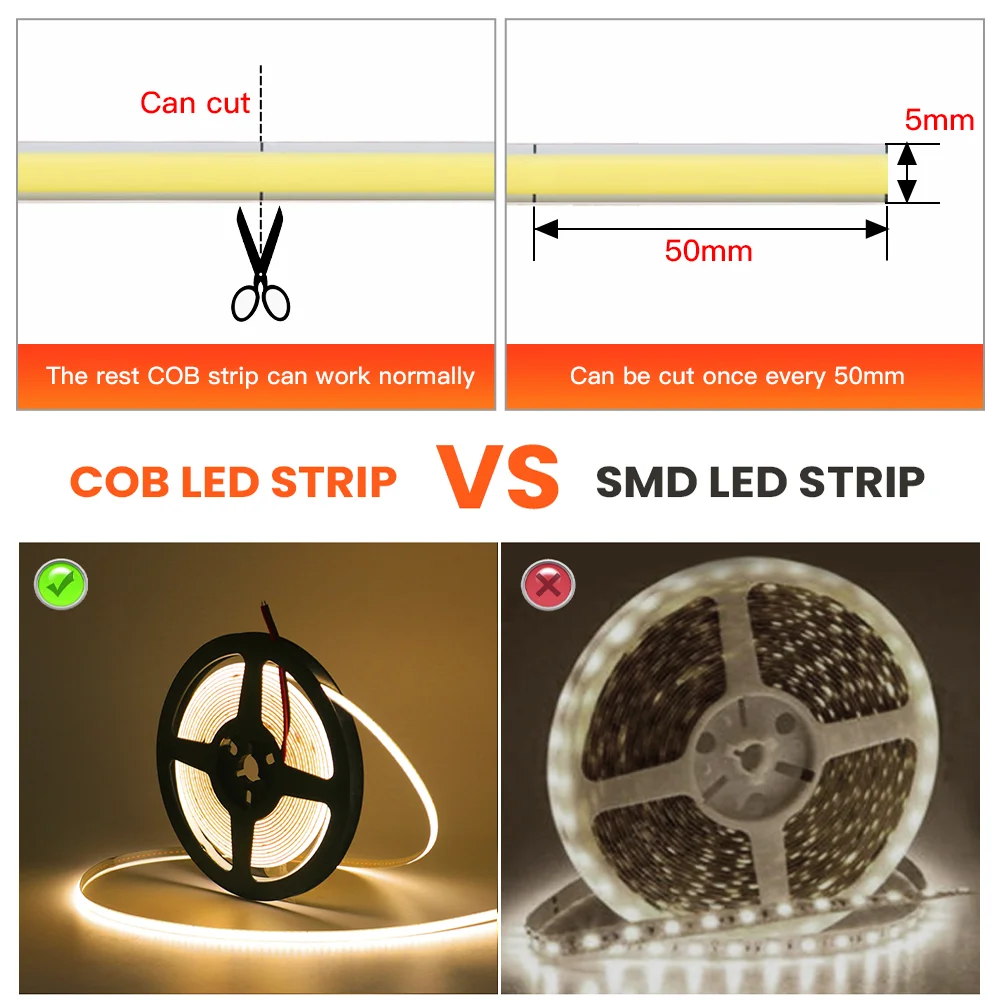 Dimmable 5V COB LED Strip Light 320Leds/m USB Powered High Bright Flexible COB LED Lights RA90 Remote Control LED Tape Diode