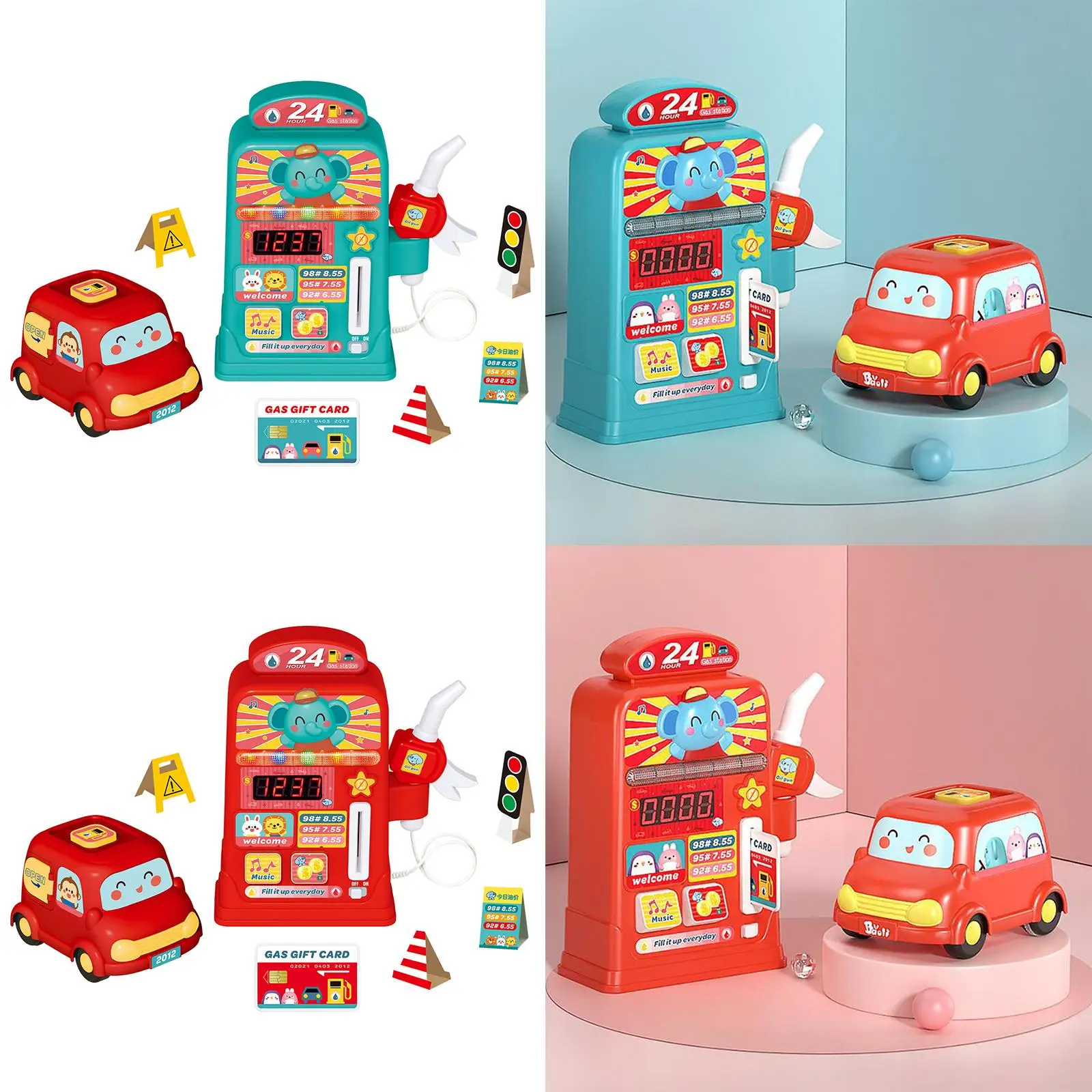 Gas Station Toy, Electric Gas Station Pretend Play Toy Gas Pump Playset for Kids, Educational Toy