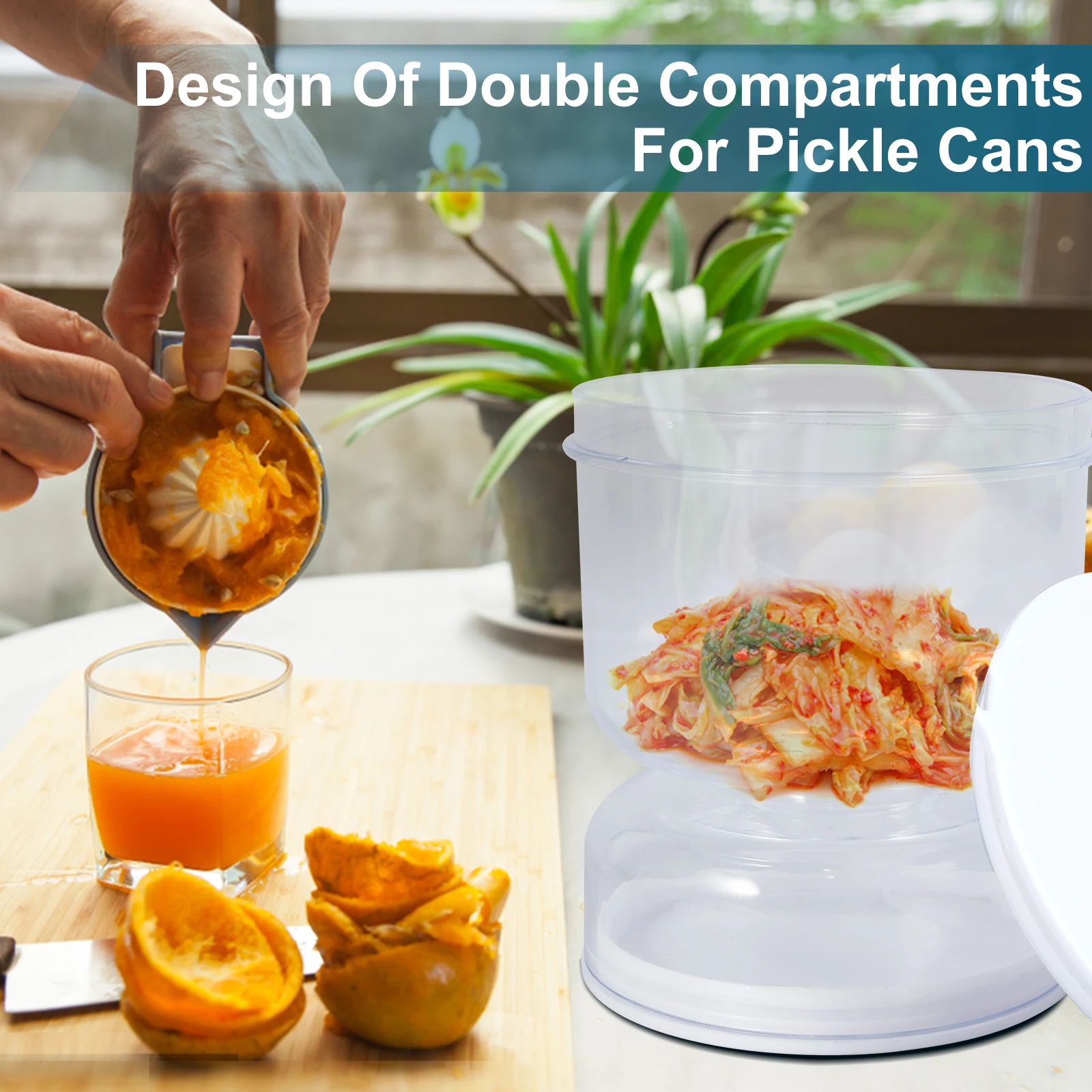 Pickle Jar Home Kitchen Dry and Wet Separation Pickle Jar Hourglass Pickle Sealed with Air Drain Flip Pickle Storage Container