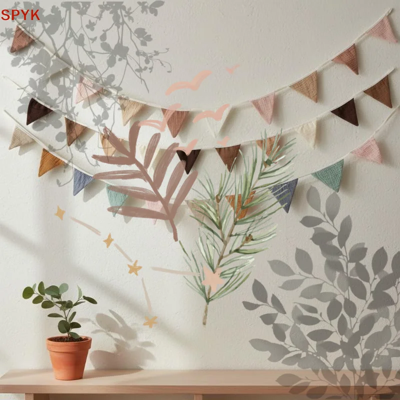 Pennant Banner Flags Nursery Bunting Washable Cotton Fabric: Triangle Garlands Living Room Bedroom