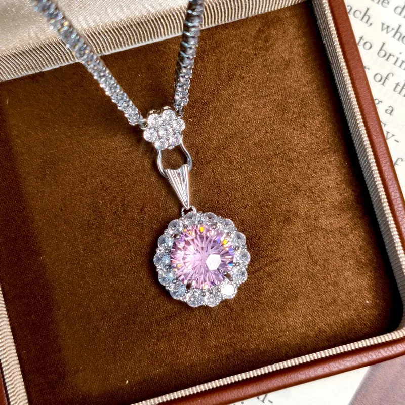 Geometrically refined royal blue 925 sterling silver pendant crystal universal clasp necklace for ladies - elegant jewelry