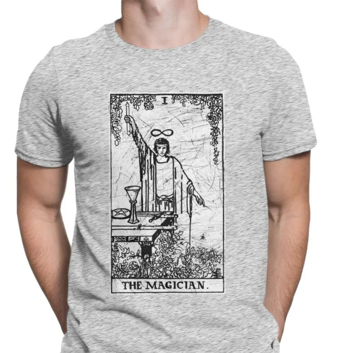 The Magician Tarot Card Major Arcana Tune Telling Occult T-Shirt Men Novelty Cotton Tee Shirt Harajuku Fitness Loose T Shirts