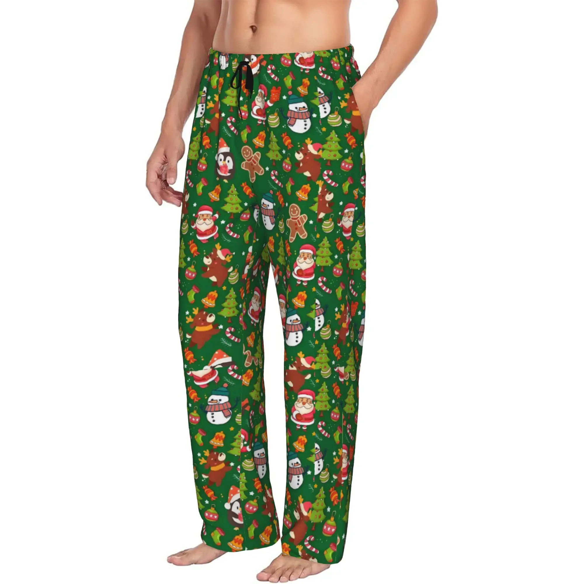 Custom Men Merry Christmas Tree Pajama Pants Printed  Sleep Sleepwear Bottoms with Pockets