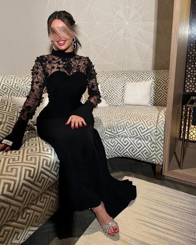 High Collar Prom Dresses Elegant Saudi Arabia Long Sleeves Evening Dress Scoop Neckline Wedding Party Dress customized 2025