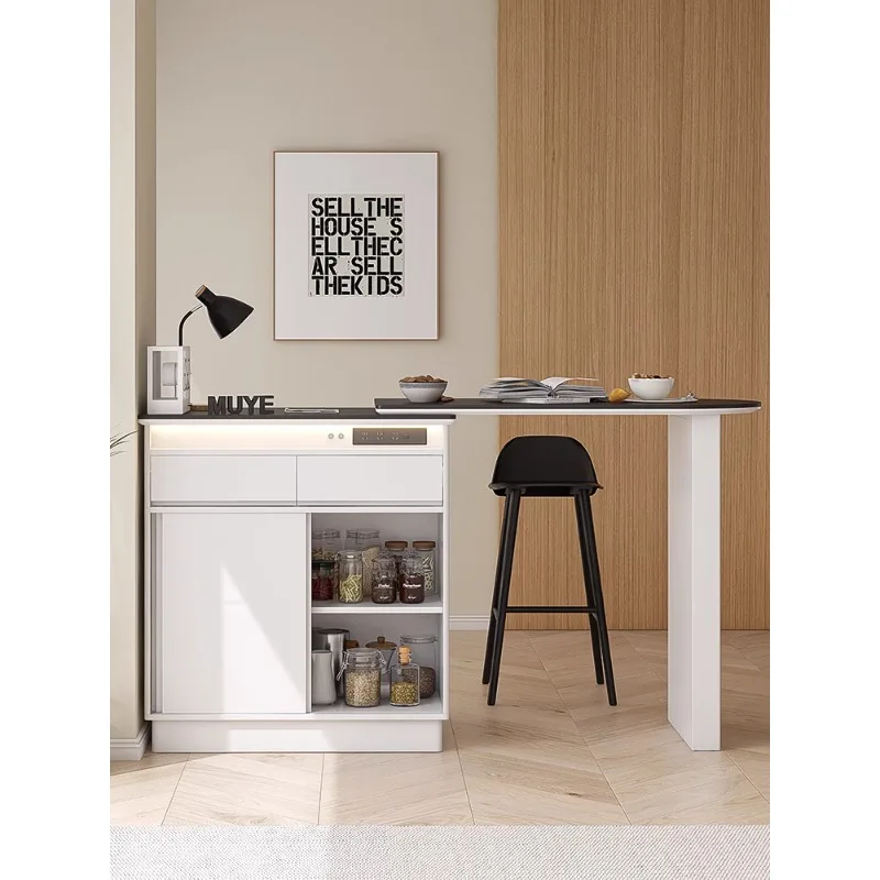 

All-in-One Cabinet Solid Wood Partition Small Apartment Living Room Side Cabinet Stone Plate Kitchen Island