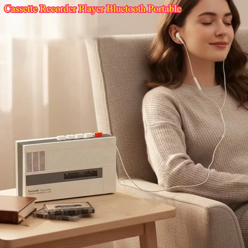 Cassette Recorder Player Bluetooth Portable - Cassette to Digital Converter Built-in Speaker Headphone Jack
