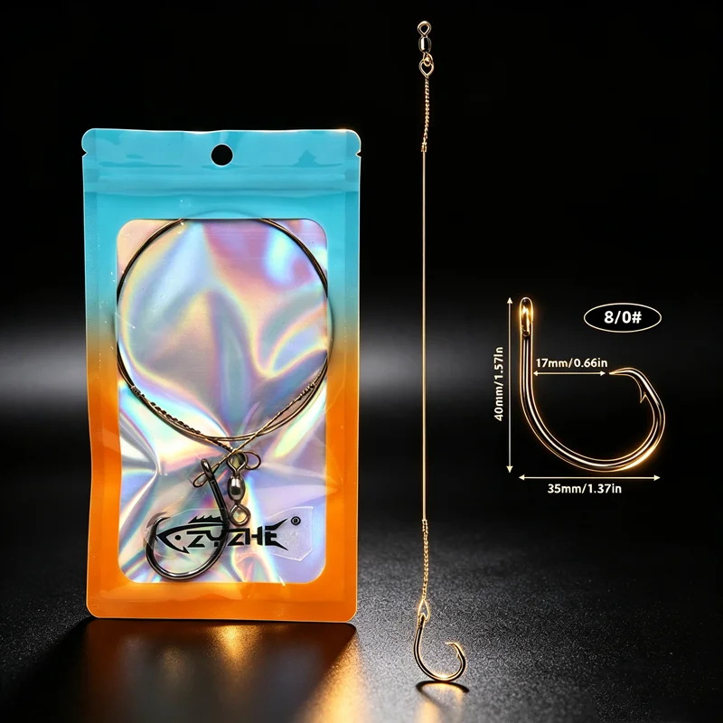 ZYZHE 1/3 Stück Meeresfisch-Angelhaken Monofilament 100/150LB Stahlschnur mit 6/0 # 8/0 # 10/0 # 80cm Angelhaken für Vorderlinie – Detail 7