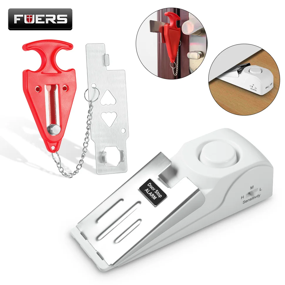 FUERS Wireless Door Stop Alarm System120dB With Door Lock Home Security Kit Anti-Theft System Portable Door Stoppers Alarm Siren