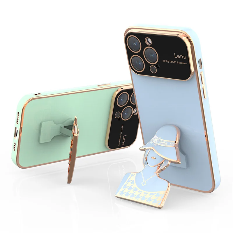 Casing ponsel jendela besar, pelindung belakang HP lapisan mewah untuk iPhone 14 13 12 Pro Max Modern