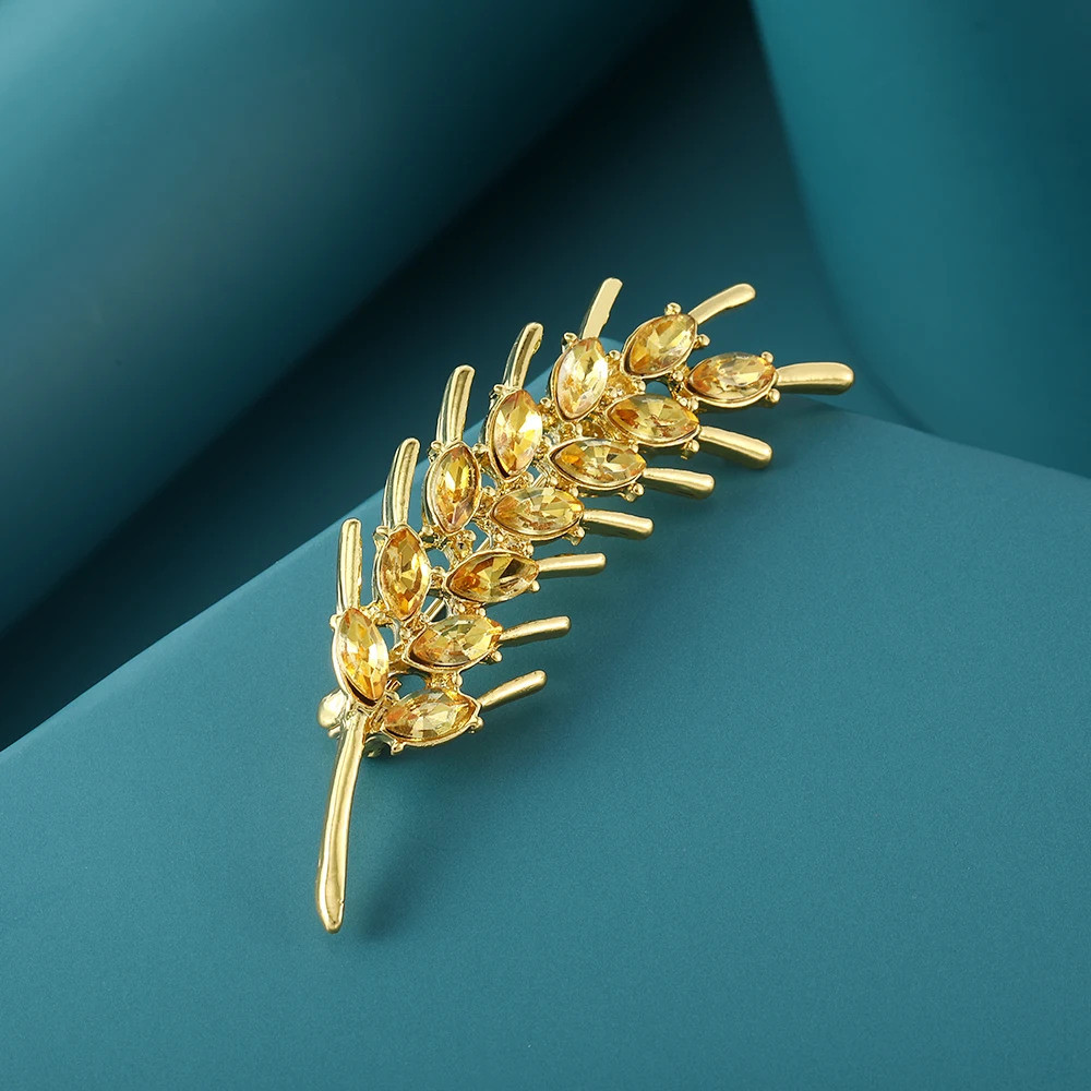 Dazzling Full Crystal Wheat Ear Shaped Brooches Cedar Leaves With Pearl Lapel Pins For Women Girls Corsage