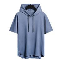 2024 Men's Summer Hoodies T-shirts Short Sleeve Solid Color Loose Hooded Drawstring Pullover Tops Basic Tees for Daily Wear Male