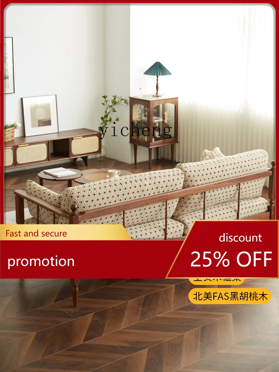 

ZML Solid Wood Sofa Three-Seater Fabric Modern Simple Small Apartment Living Room Furniture