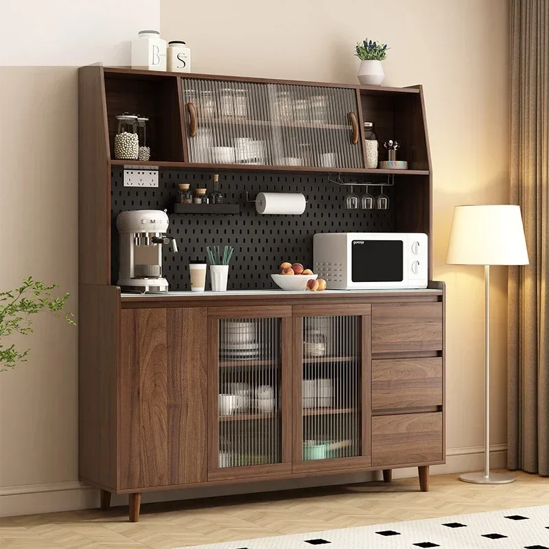 Kitchen Cabinets Solid Wood Sideboard Console Table Living Room Alacena Display Cabinet Coffee Bar Dining Room Furniture, Brown