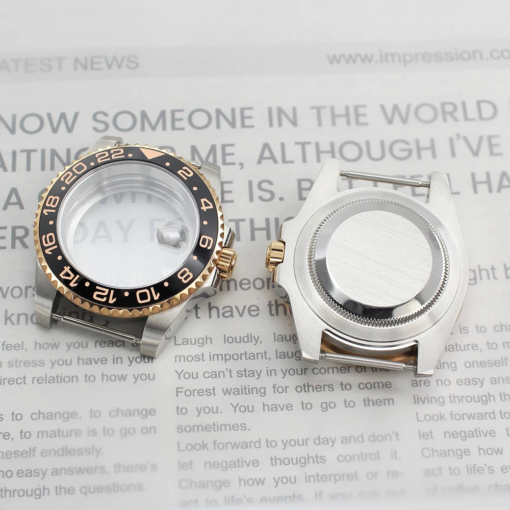 40mm oro rosa argentato cassa dell'orologio NH35 di alta qualità vetro zaffiro per NH35 NH34 NH36 Miyota 8215 ETA 2824 PT5000 GMT SUB Yacht