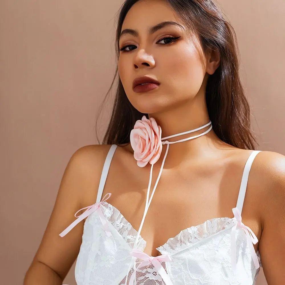 with Large Flower Rose Flower Choker Long Rope Adjustable Rose Choker Necklace Neck Accessories Romantic Necklace Women