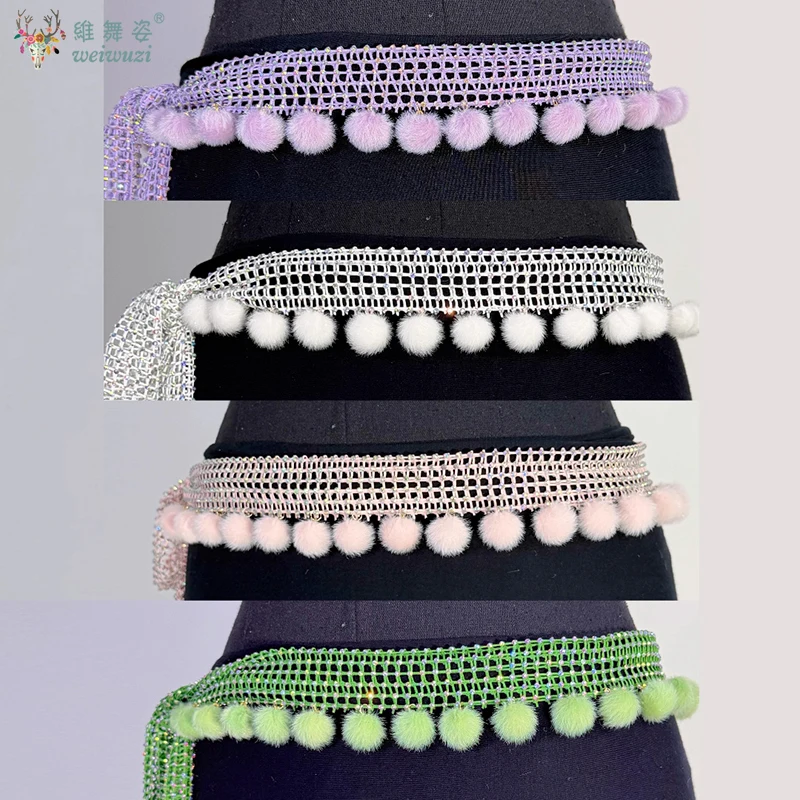 ملحقات سلسلة الخصر لأداء الرقص الشرقي، حزام الماس الشبكي المزخرف لأحزمة مسابقة الرقص الشرقي للنساء البالغات #2