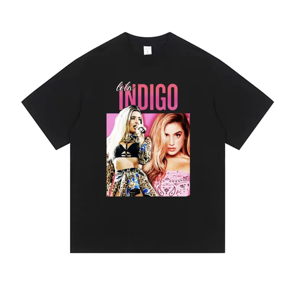 

Hot Singer Lola Indigo Tour 2025 T Shirts Male Vintage Casual Cotton T-shirt Men Women Aesthetic Fashion Oversized Streetwear