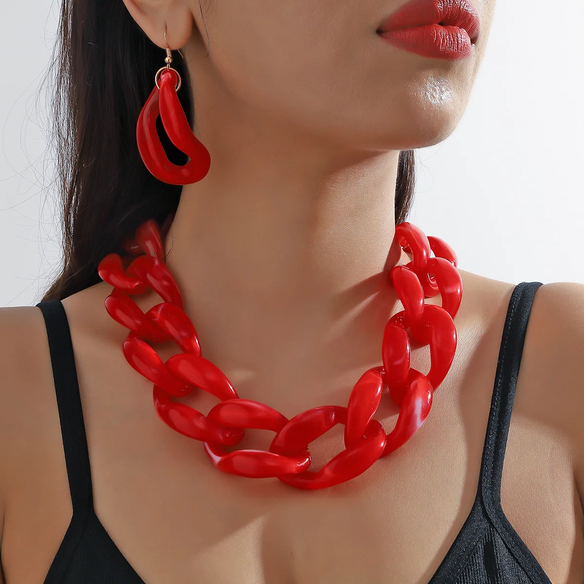 Neue Punk Big Link Acryl Halsband Ohrringe Set für Frauen Männer Vintage Chunky Kette Halsketten Erklärung Partei Schmuck Geschenke – Detail 14
