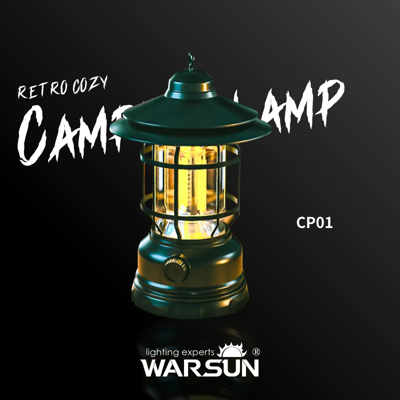 WARSUN CP01 Retro Lantern - Vintage Style LED Camping Light with Warm White/White Modes, IP44 Waterproof, Dimmable