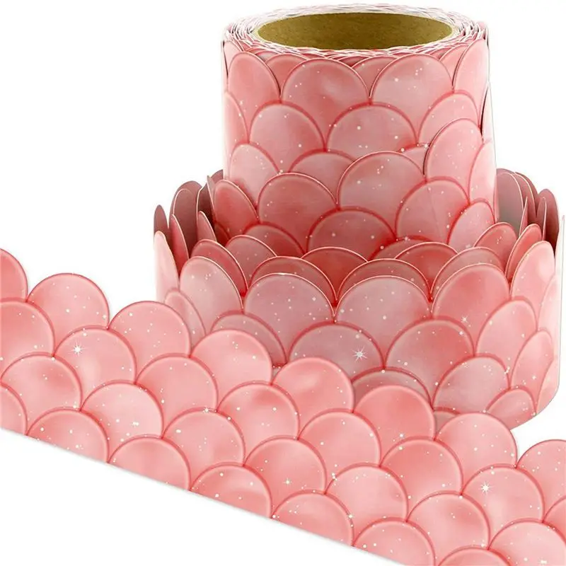 A74E-2Pcs 20M Ombre Pink Scallops Bulletin Board Borders Rainbow Straight Borders Classroom Or Home School Decoration
