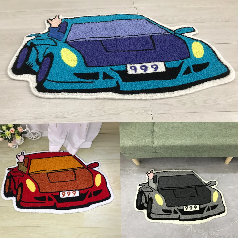 VIKAMA Car Graphics Imitation Cashmere Carpet Boys Living Room Bedroom Decoration Carpet Non-Slip Floor Mat Door Mat Home Decor