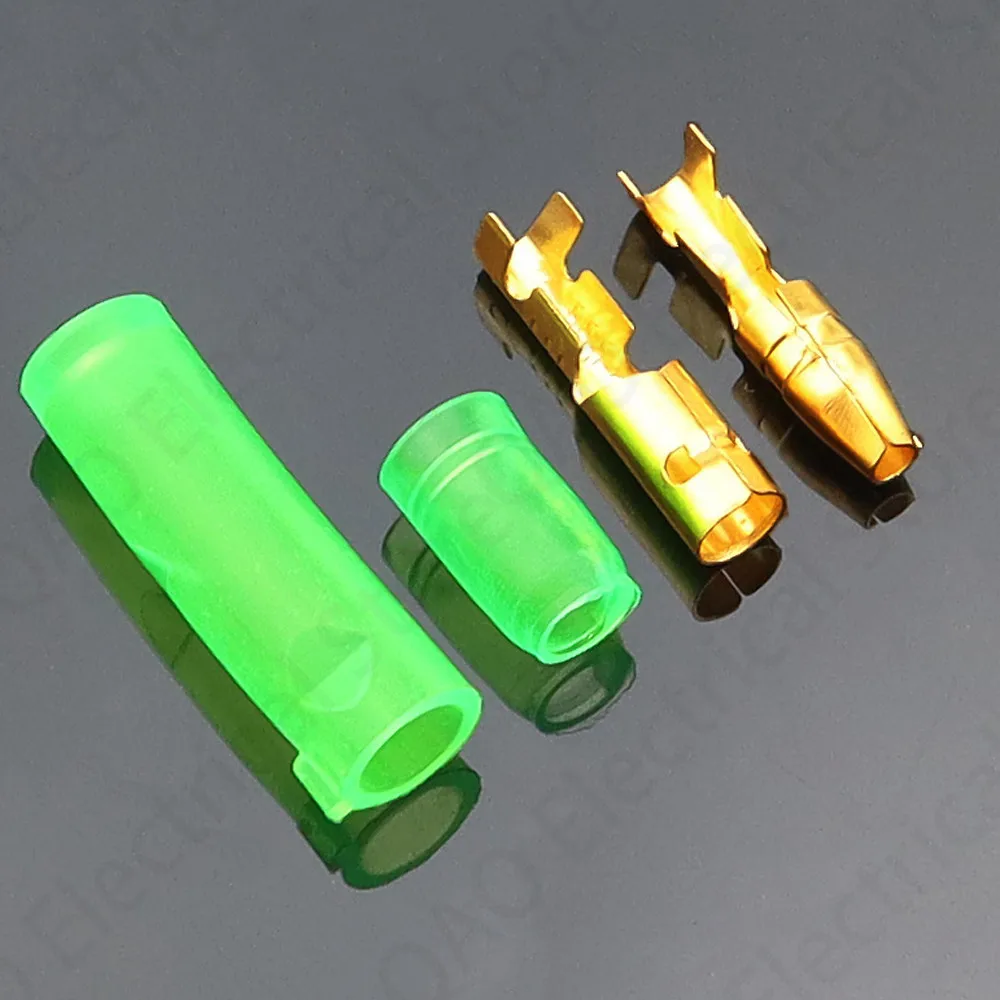 25/50100sets 4.0 bullet terminal car electrical wire connector diameter 4mm pin set Female + Male + Case green image 2
