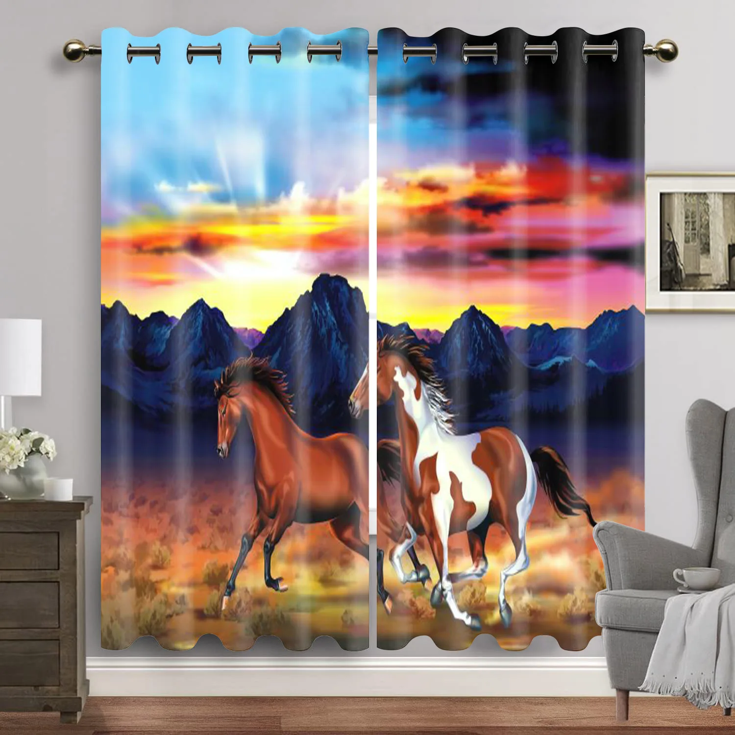 Horse Window Curtains for The Bedroom Animal Drapes In Living Room 3D Digital Printing Curtin for Window Home Decor 2 Panels