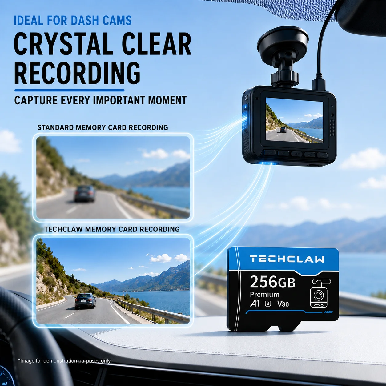 Karta pamięci TECHCLAW 4K Micro SD do kamery samochodowej, kamery bezpieczeństwa, kamery DJI na zewnątrz, U3 A1 V30, szybka karta pamięci TF 32GB/64GB/128GB — zdjęcie produktu 2