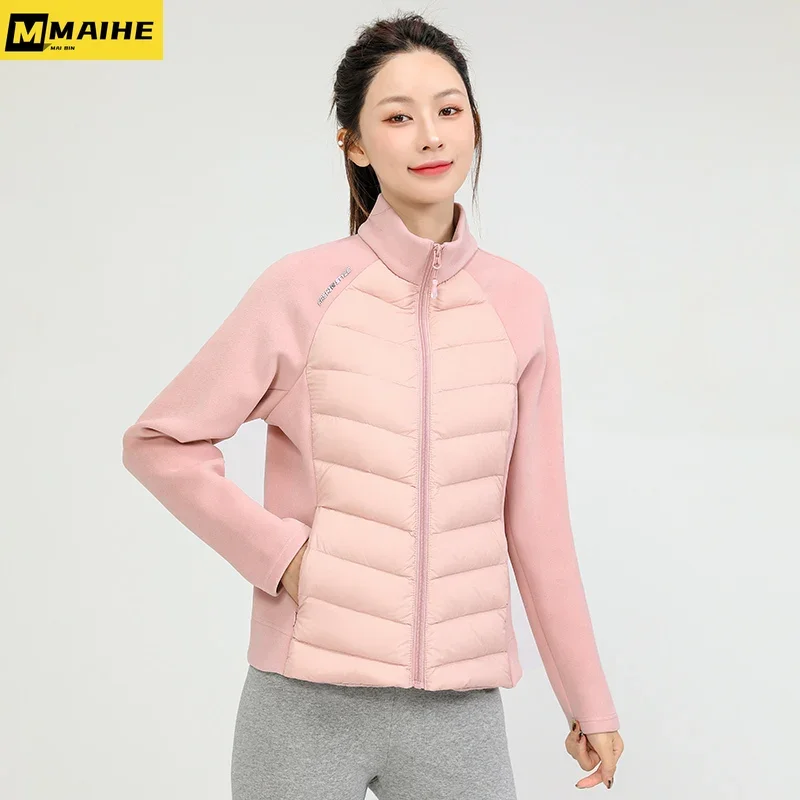 Y2K Winter 90 Duck Down Coat Women Men's Light Luxury Sports High Collar Down Jacket Women's Short Knitted Stitching Warm Coat