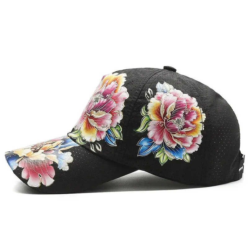 Summer Quick Dry Baseball Cap Men\'s and Women\'s Flower Sun Hats Printed Chinese Style Floral Sun Hats Outdoor Hats