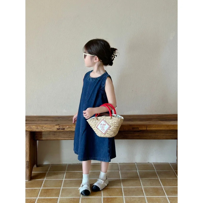 Girls' Dress2024Summer New Children2-7Children's Denim Skirt Artistic Casual Long Skirt