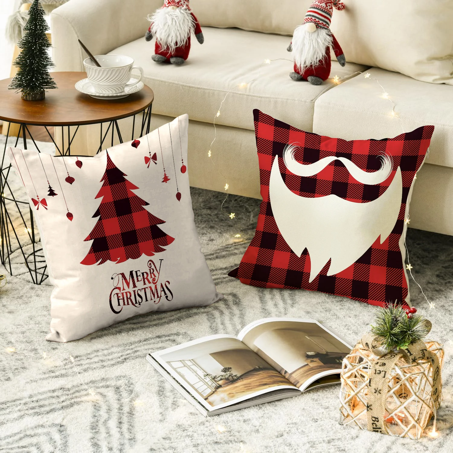 1/4pcs Christmas decoration sofa cushion cover, Christmas tree Santa Claus reindeer snowflake decoration pillow cover
