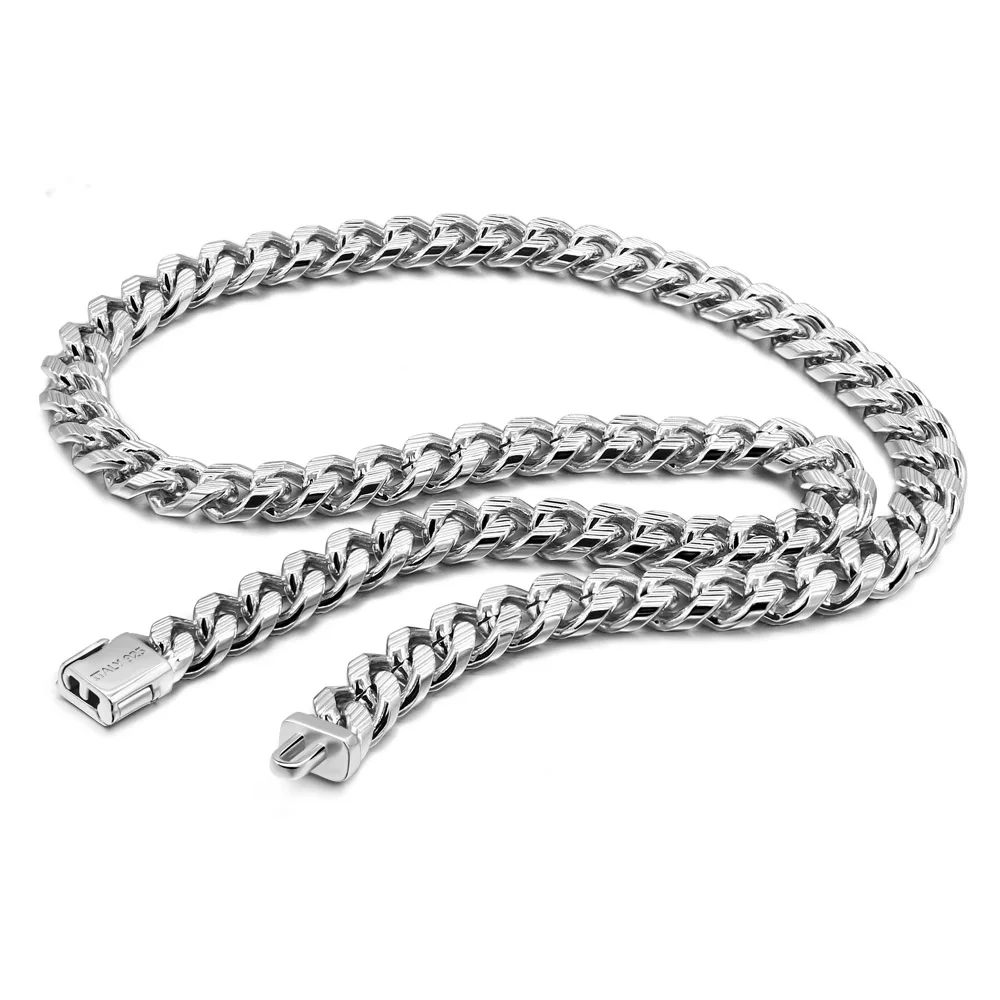 Men's Punk Hip Hop 925 Sterling Silver 10mm Cuban Link Chain Choker Necklace Trendy Jewelry Accessory for Party Streetwear Gift