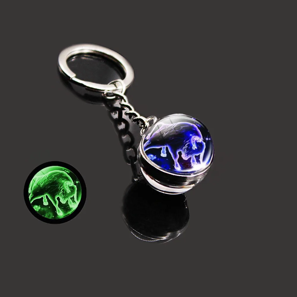 Hot selling dream twelve constellations luminous double-sided glass ball key chain pendant accessories Fashion Charm small gift