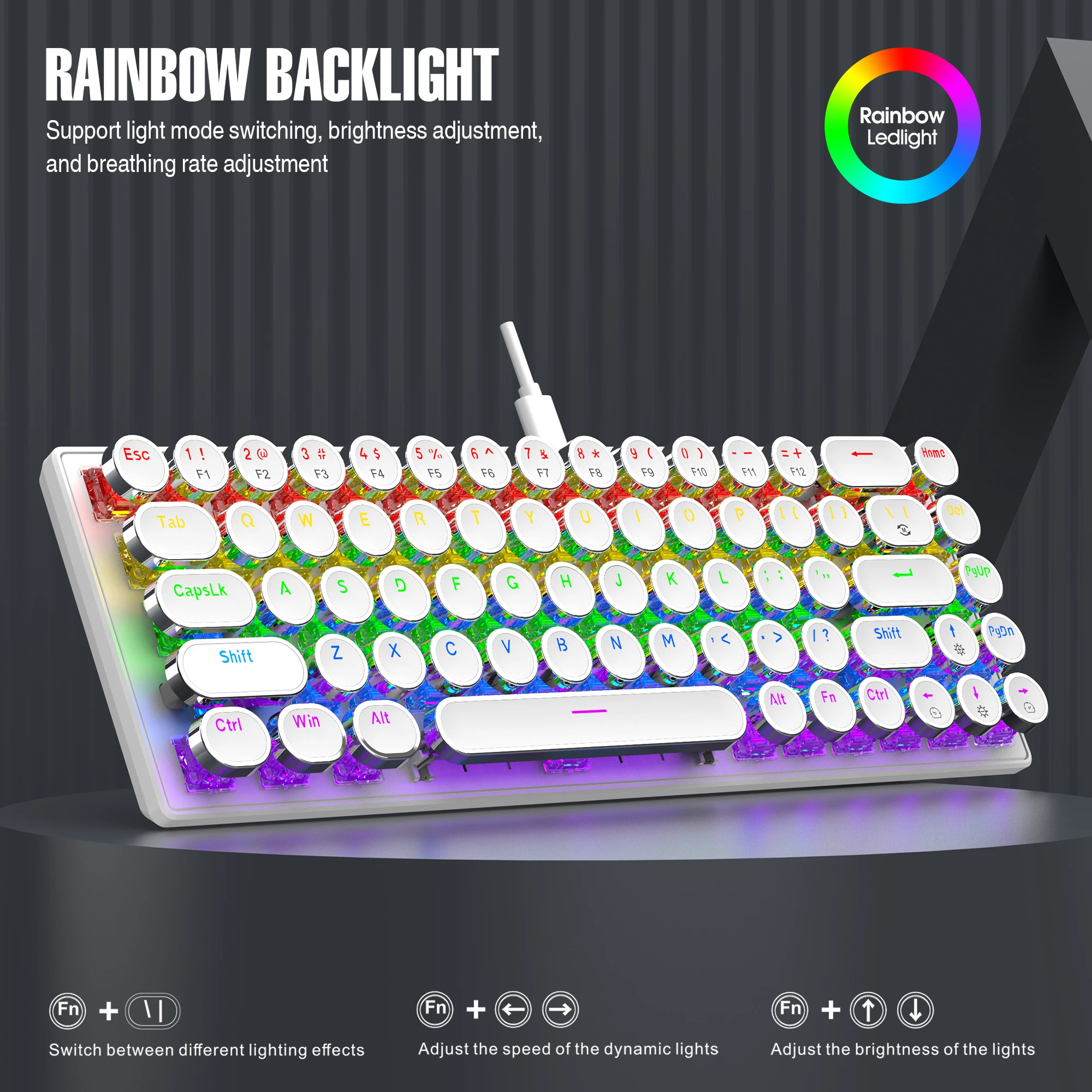 Tastiera da gioco meccanica cablata al 65%, retroilluminazione arcobaleno RGB con tasti a freccia, mini tastiera ultracompatta a 68 tasti con hot-swappa