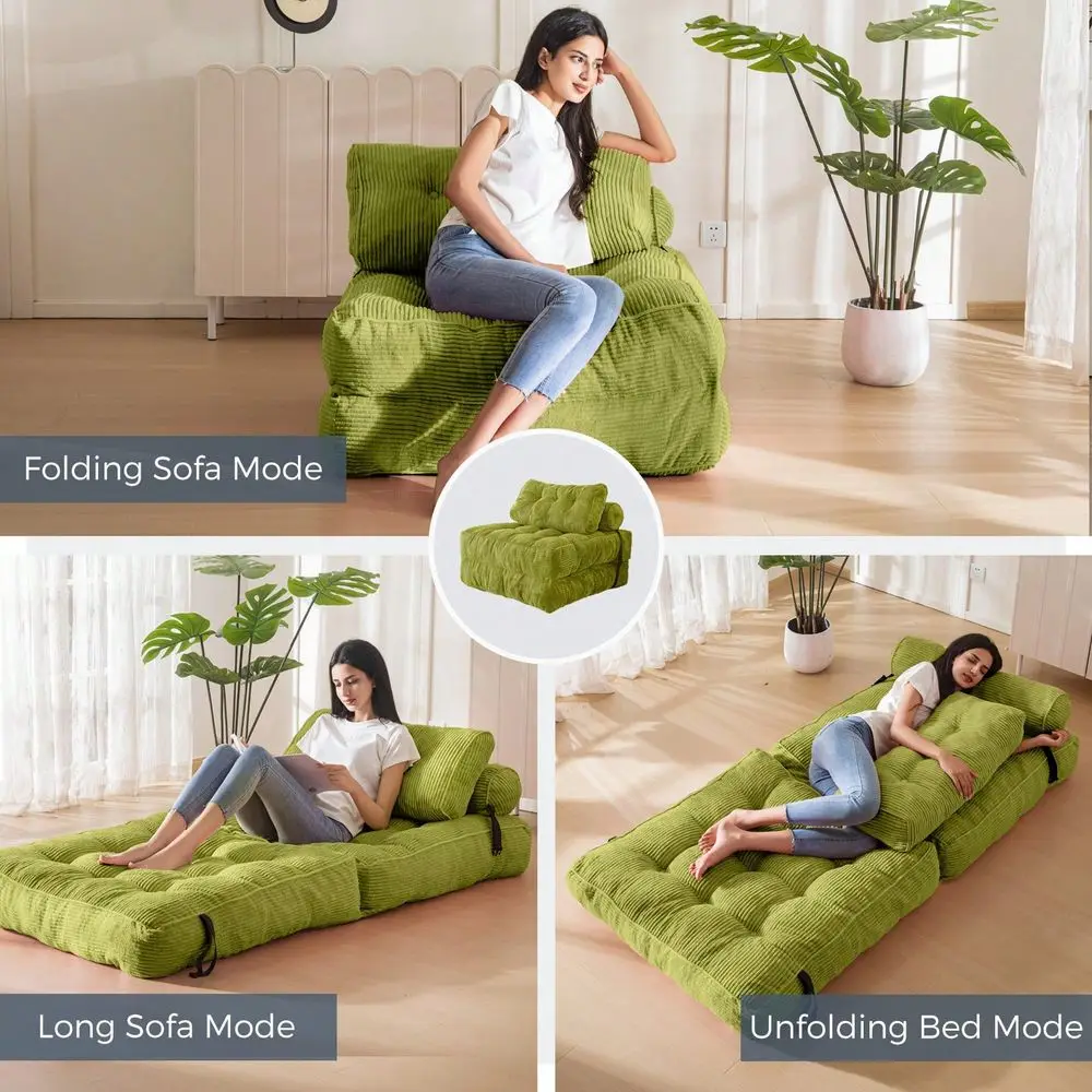 Folding Sofa Bed,Convertible Floor Sofa With Pillow And Back Support,Portable Fold Out Chair Bed Comfy Floor Sofa Lounge For Living Room