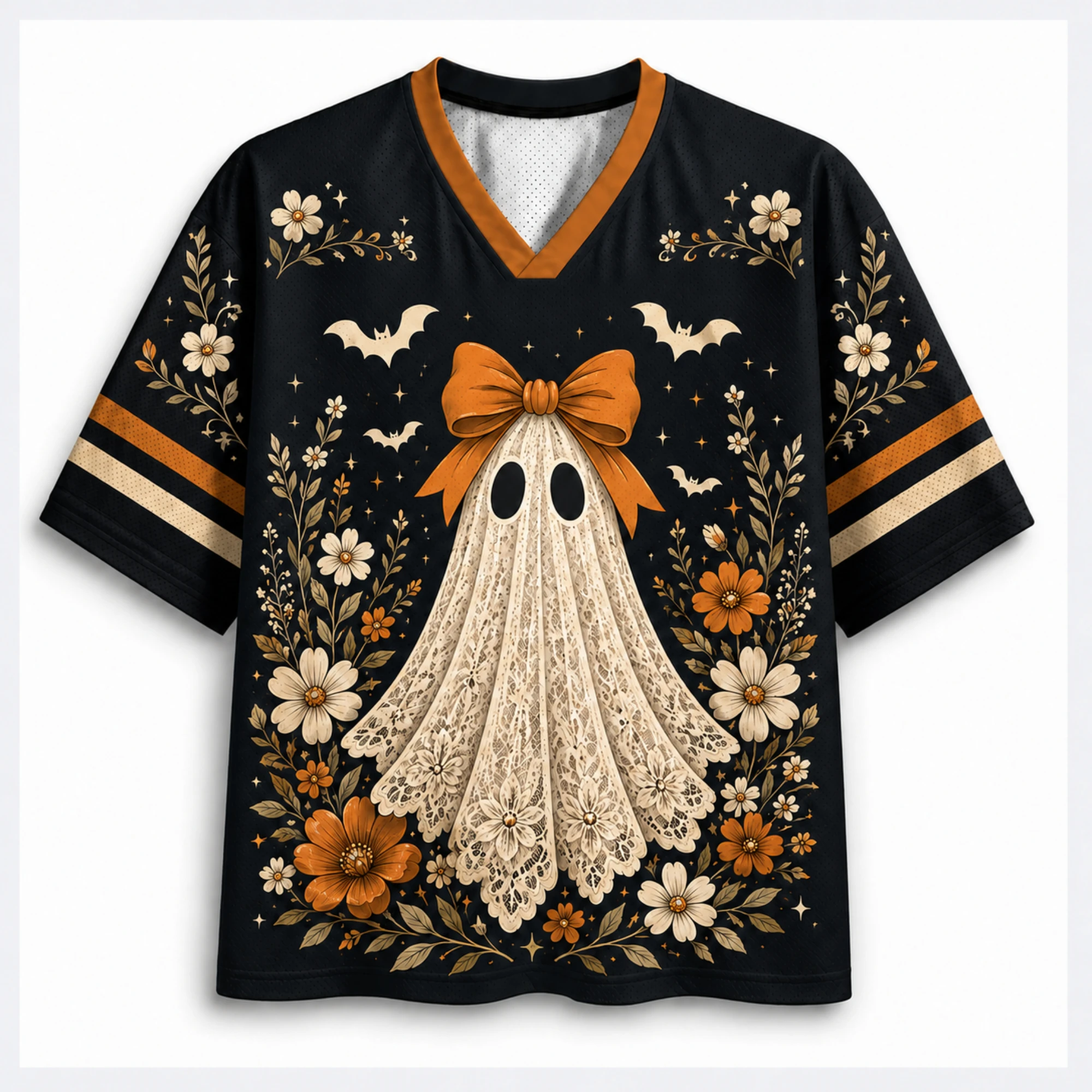Halloween-Party-Veranstaltung mit Geisterthema, Sporttrikot-Stil, Herren- und Damen-T-Shirt in Übergröße, lockerer V-Ausschnitt, schnelltrocknendes Mesh-T-Shirt – Detail 12