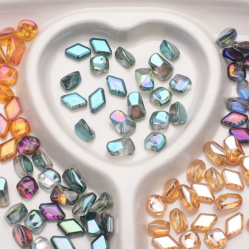 20Pcs Mix Glass Irregular Beads Charm Twist Square Shape Crystal Pendant For DIY Making Craft Metrial Jewelry Necklace Earing