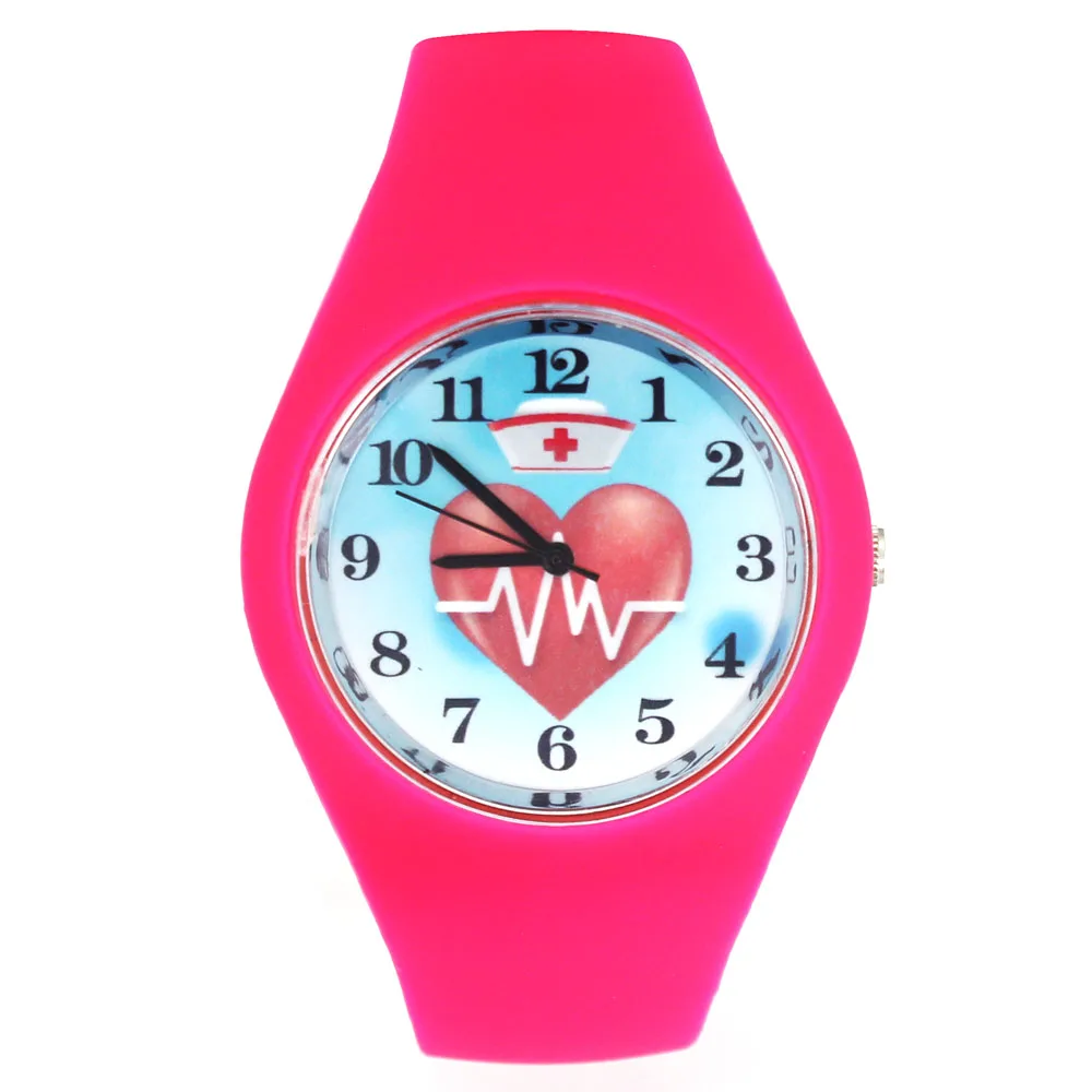 Nurse Cap Doctor Heart Shape Hearts Rate Pattern Love Gift Fashion Women Men Sport Silicone Strap Analog Quartz Wrist Watch