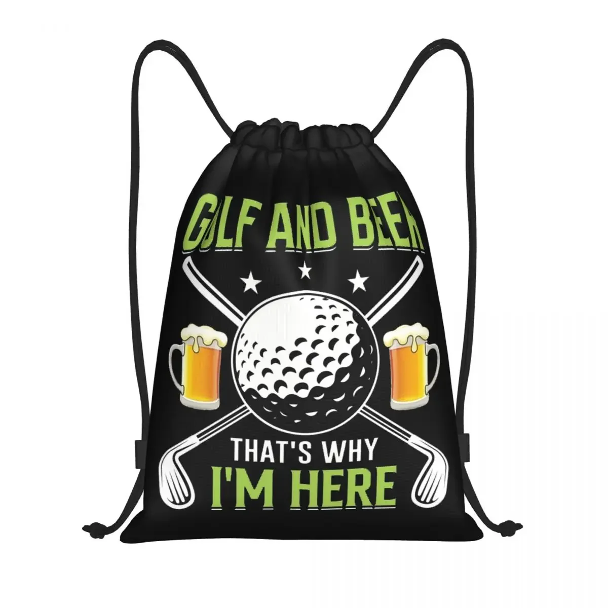 

Golf And Beer Drawstring Backpack Women Men Gym Sport Sackpack Foldable Shopping Bag Sack