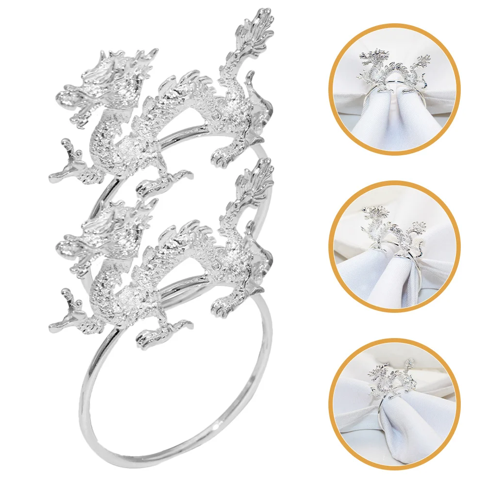 

6pcs Dragon Napkin Rings Metal Table Decoration For New Year Holiday Party Wedding Dining Decorative Napkin Holders Set