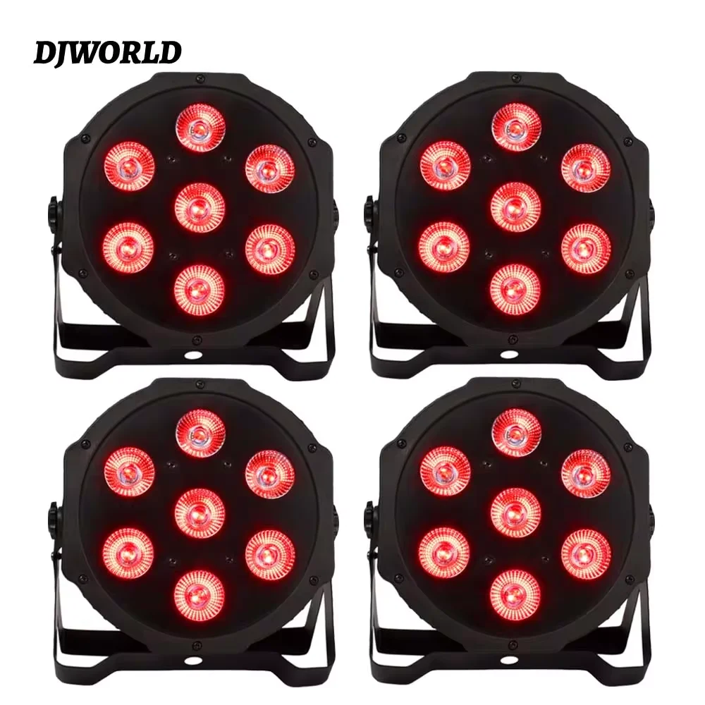 4pcs 7x18W LED RGBWA+UV Flat Par Light DMX Controller Lighting Professional Lighting Effect DJ Disco Clubs Party Stage Light