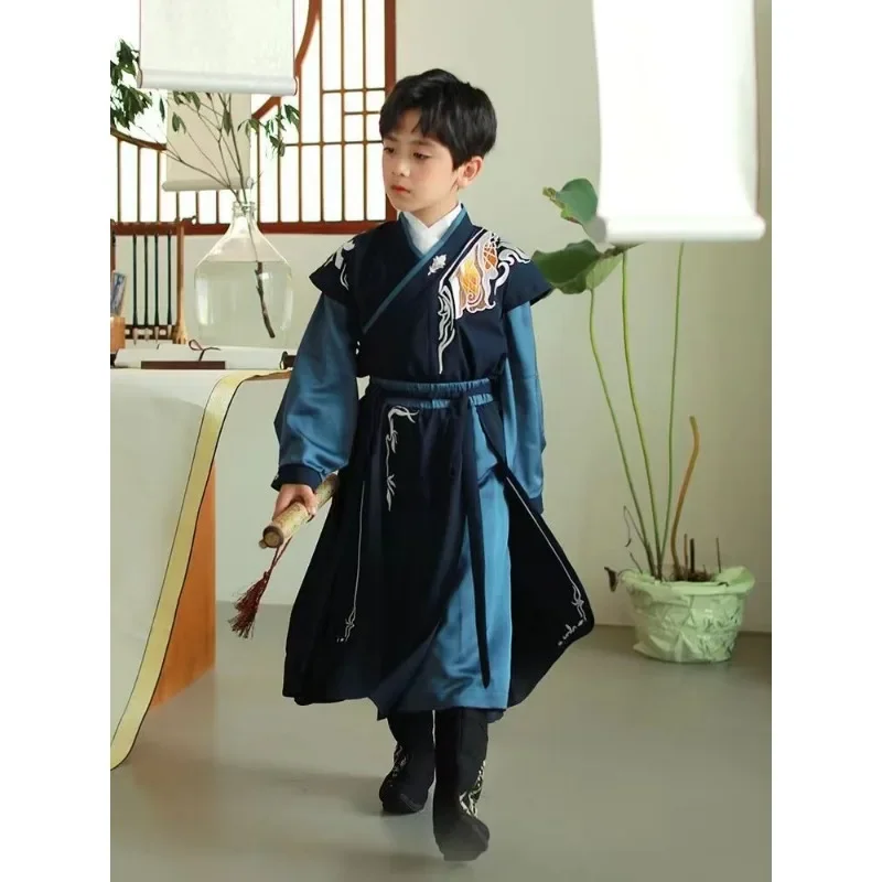 Spring Autumn Original Children Hanfu Guard Warrior Knight Party Cospaly Suit Boy Traditional Chinese Kids Performance Costumes