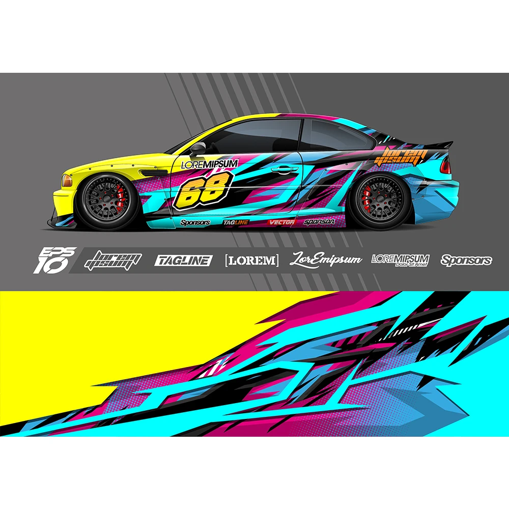 

Stripe Gradient Full Body Racing RV Graphic Decals Vinyl Wrap Camo Custom Size Color Changing DIY Car Full Wrap 400*100cm