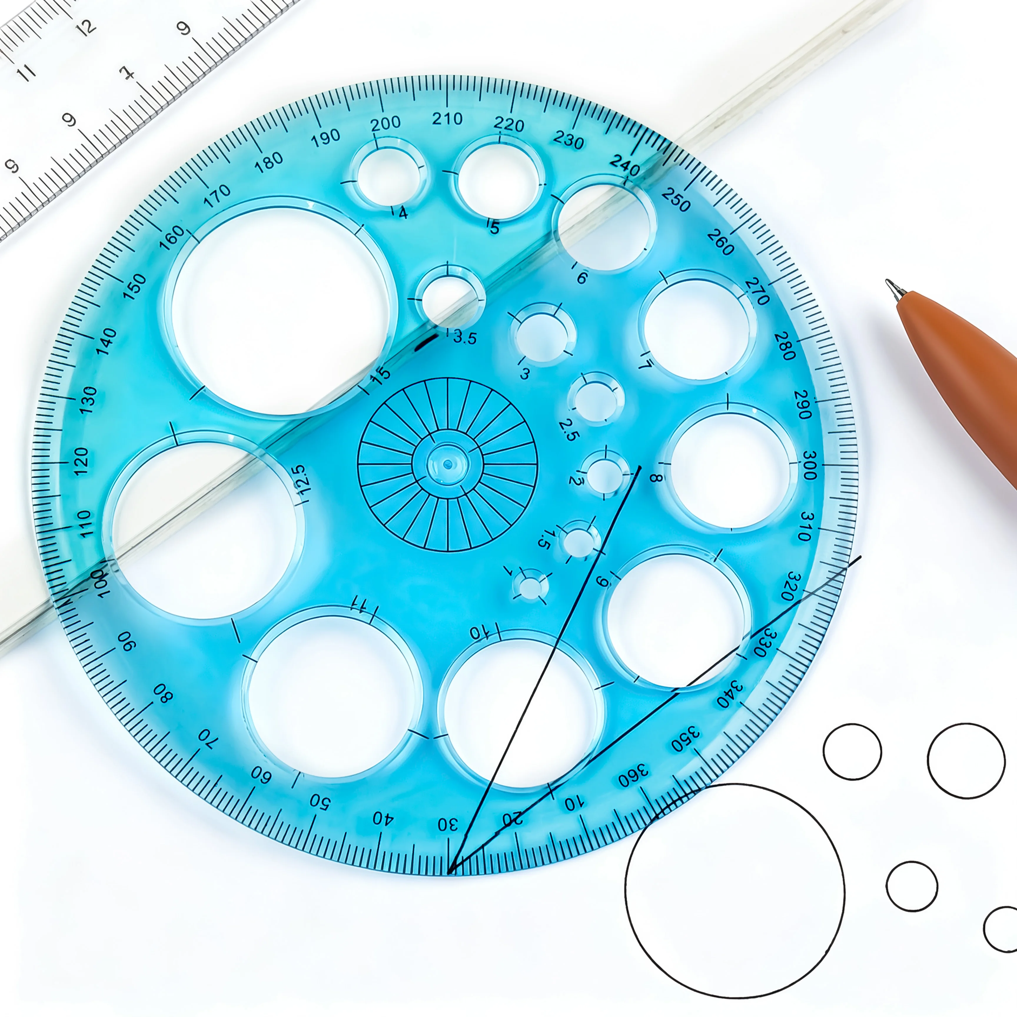 Multifunctional Circular Drawing Ruler Student Geometry Function Protractor Measuring Tool
