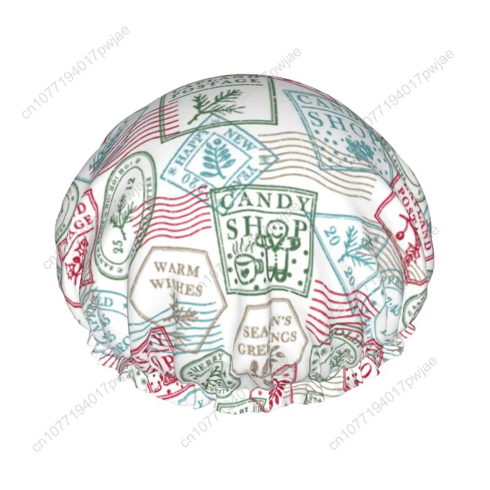 

funny Postmark print Shower Cap, Reusable Bath Hair Hat for all Hair Lengths Hair Cover with Elastic Band Double Waterproof Laye