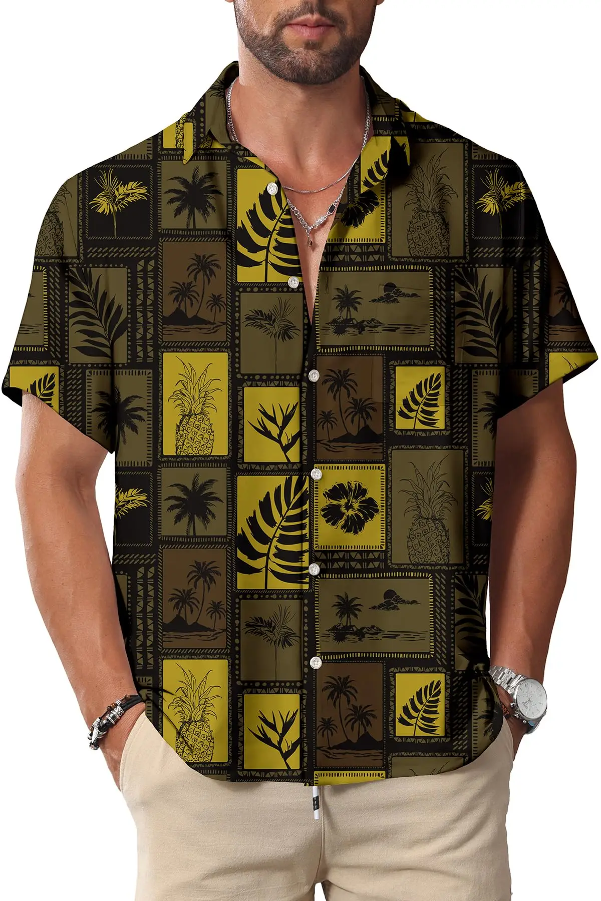 

KYKU Hawaiian Shirt for Men: Beach Vacation Summer Short Sleeve Button Down Mens Shirts Casual Stylish