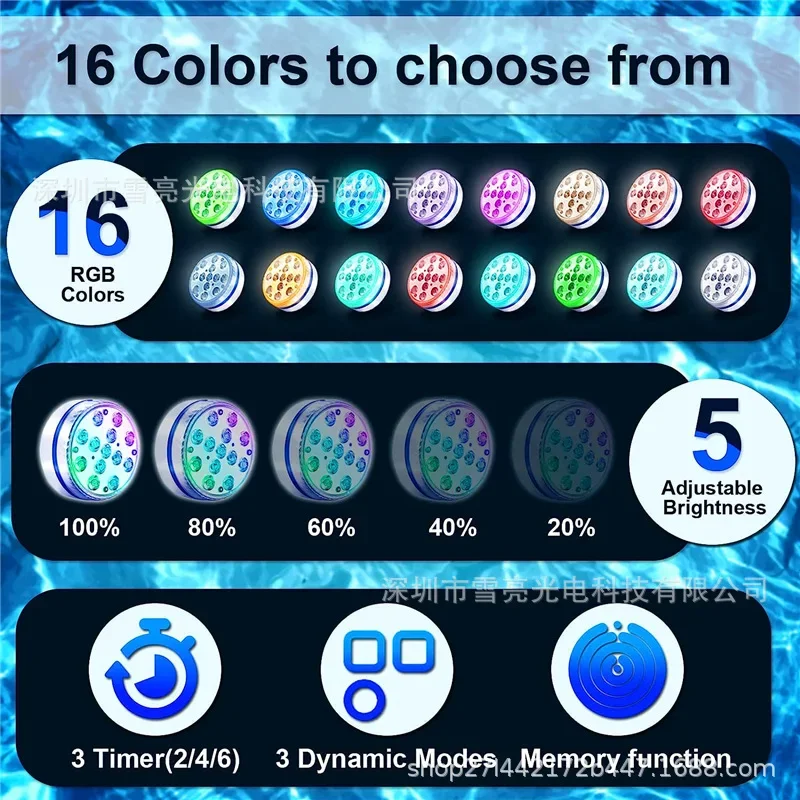 

Newest Submersible 13LED Underwater Light with Remote Control Underwater Pool Light IP68 Bright Lamp RGB for Pond/Pool/Aquarium